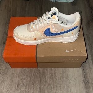 Nike Custom Sneakers in Cream and Blue